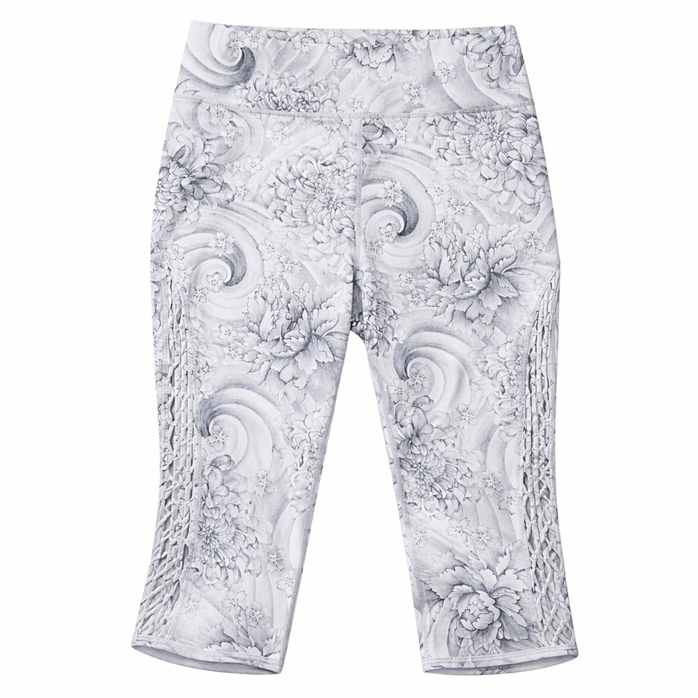 Lululemon Love Knot Crop Leggings White Gray Floral Sz 10 4-Way Stretch Luxtreme